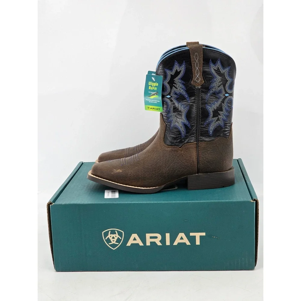 Ariat Tombstone Western Boots Kids 6 Earth Black Leather Wide Square Toe - New